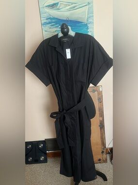 Banana Republic Black Midi Shirt Dress with Tie Belt